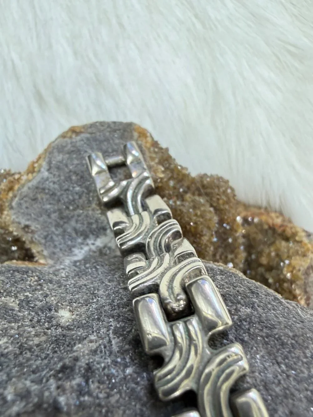 Sterling Silver Mexico 925 Panel Link Bracelet 7